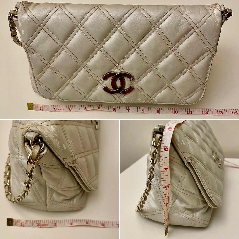 Vintage Chanel Quilted Leather Flap Bag - Light Grey - Picture 12 of 13